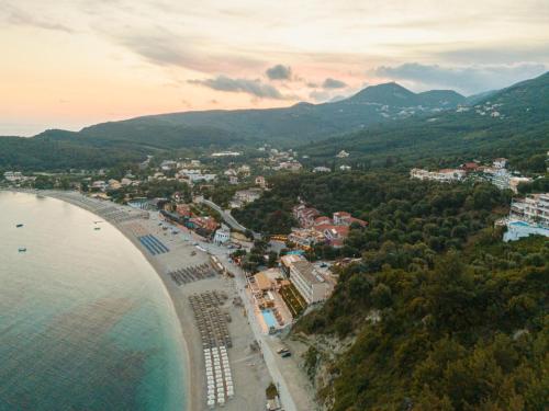 an aerial view of a beach and the ocean at Ionion Beach Resort in Parga