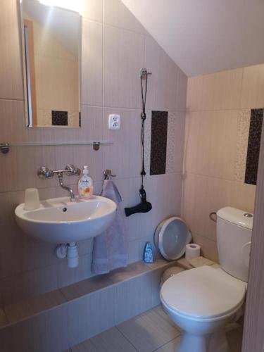 a bathroom with a sink and a toilet at Fregata in Stegna