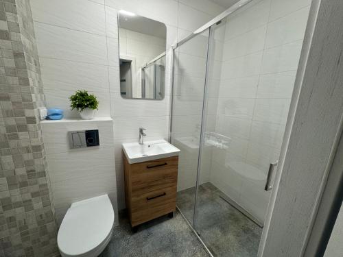 Koupelna v ubytování Apartament Okrzejówka