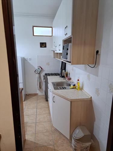 a small kitchen with a sink and a stove at Apartmán U Rogala in Děčín