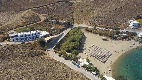 an aerial view of a resort and a beach at Kohili Kolibithra in Tinos in Kollimpithra