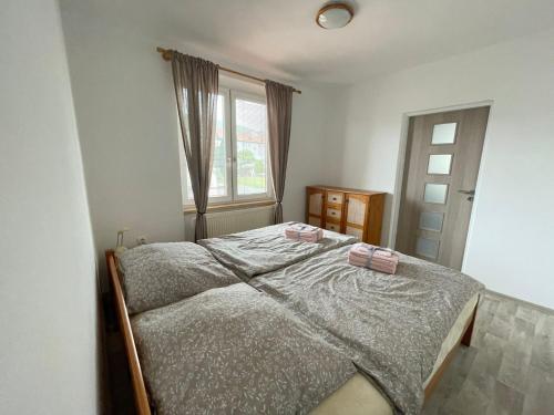 茲拉帖霍里的住宿－Apartmán Rézi，一间卧室配有一张带两个枕头的床
