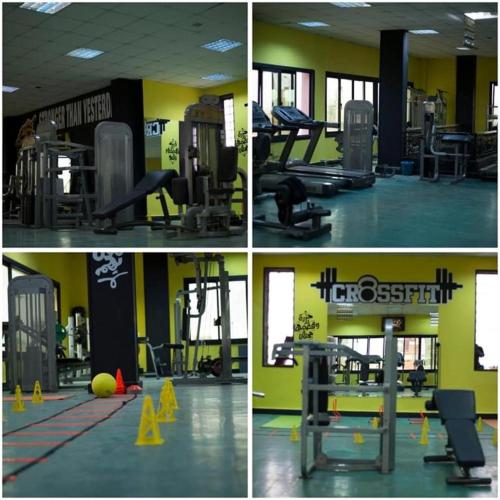 four pictures of a gym with equipment in a room at Grand Plaza Sheikh Zayed in Kafr Abū ʼumaydah