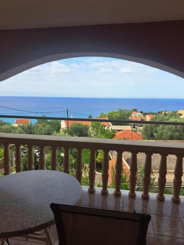 a view of the ocean from a balcony at Marinos Studios at Lourdata village in Lourdhata