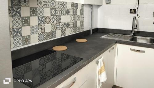 uma cozinha com um lavatório e um balcão em Al focolare di Enzo em Marino