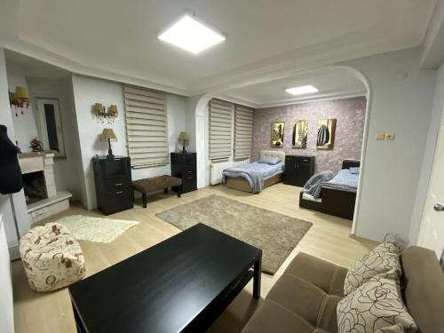 a living room with a couch and a bed at villa Aden şehir ve doğa manzarali 4 katlı in Çekirge