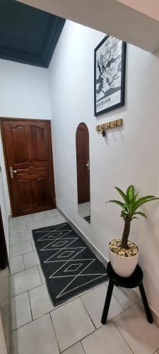 a potted plant sitting on a table in front of a door at Résidences C-Irène Angré in Abidjan