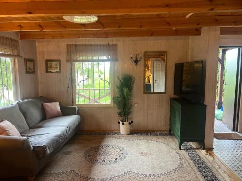 a living room with a couch and a tv at Kaszubski sen in Smołdzino