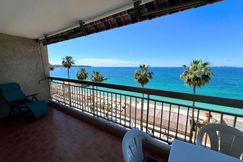 a balcony with a view of the ocean at Juan les Pins - Sea View - 4 people - Parking in Juan-les-Pins