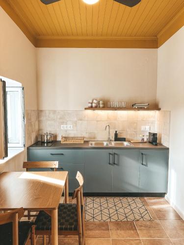 a kitchen with a sink and a table at Terra del Nonno in Drymon