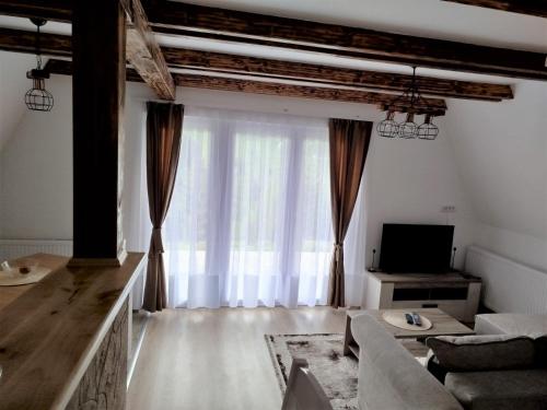 a living room with a couch and a tv at Zlatar Eyes in Nova Varoš