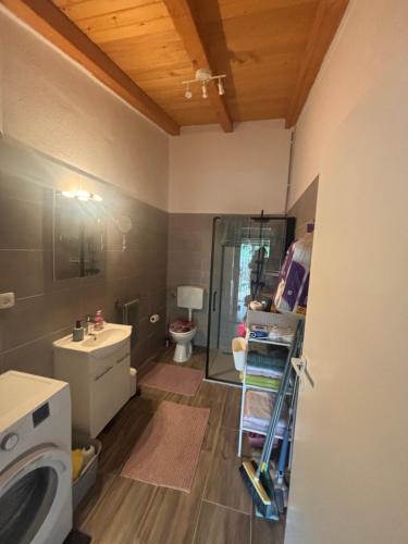 a bathroom with a sink and a washing machine at Luxury house Ivan with 4 bedrooms in Divojevići