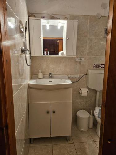 a bathroom with a sink and a toilet at Kamares Stone House 5 in Álika