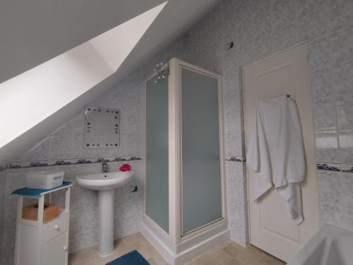 Langoëlan的住宿－WILLOW，白色的浴室设有水槽和淋浴。