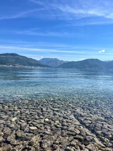a large body of water with mountains in the background at Apartments Obradovic in Krasici