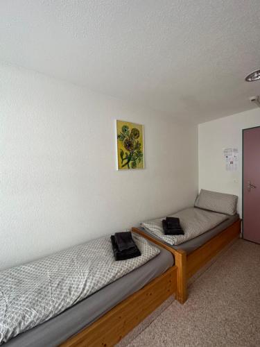 a room with two beds in a room at Touristenheim Bergfreude in Leukerbad