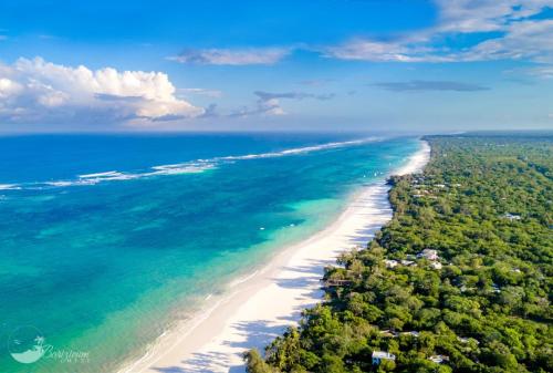 an aerial view of a beach and the ocean at Barizieum Nest 1BR, Diani in Kwale