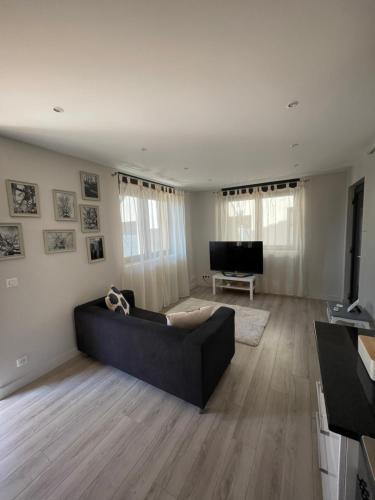 a living room with a couch and a television at Apartment 1 confort&modern in Arad
