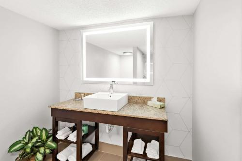 uma casa de banho com um lavatório e um espelho em Comfort Suites Columbus em Columbus