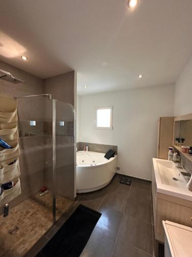 une salle de bain avec douche et baignoire dans l'établissement Villa contemporaine, à Marseille