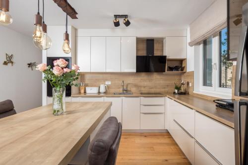 Η κουζίνα ή μικρή κουζίνα στο Luxury apartment Hyperion with private pool and garden