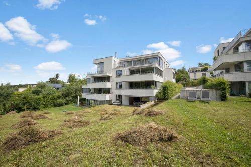 an apartment building on top of a grassy hill at Exclusive spacious Apt. with garden in Zurich in Zürich