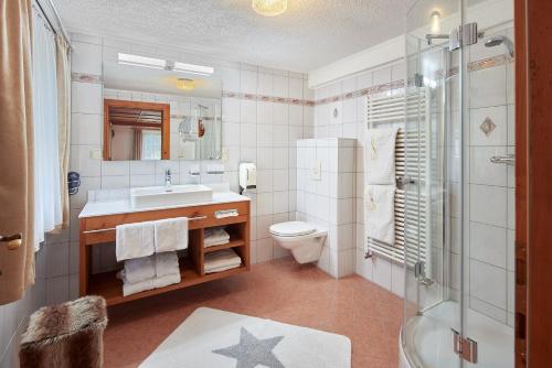 a bathroom with a sink and a toilet and a shower at Heilbad Burgwies in Stuhlfelden