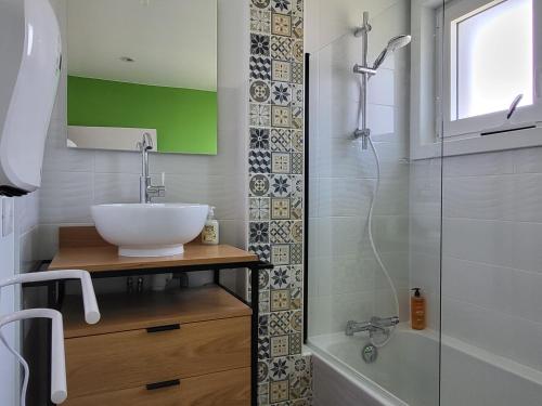 a bathroom with a sink and a shower at Maison THEB in Saint-André-lez-Lille