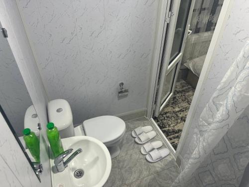 a small bathroom with a toilet and a sink at Suzangaran House in Samarkand