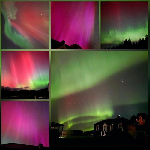 four pictures of the northern lights in the sky at Ruby's Cottage Farm Stay in Port Arthur