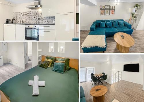 un collage de photos d'une chambre avec un lit et une croix dans l'établissement Appartement Trendy et Cosy à St Ouen, à Saint-Ouen