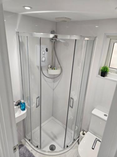 una cabina de ducha en un baño con inodoro en Single Cosy Bedroom in Dartford- Private Entrance for guest, en Kent