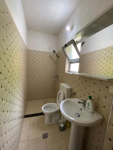 uma casa de banho com um WC e um lavatório em Selami GuestHouse em Peshkopi