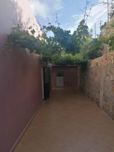 an alley with a brick wall and plants growing on it at Fuga in montagna in Zawya