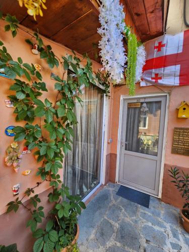 a door of a house with a plant next to it at Hotel bereka in Mtskheta