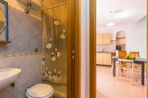 a bathroom with a shower with a toilet and a sink at La TERRAZZA sul GIARDINO in Procida