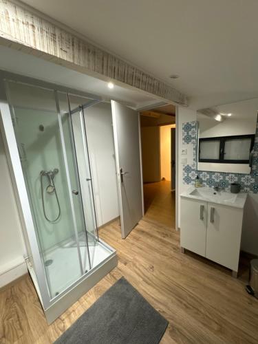 une salle de bain avec douche et lavabo dans l'établissement Villa Chemakhi 10 personnes, à Narbonne
