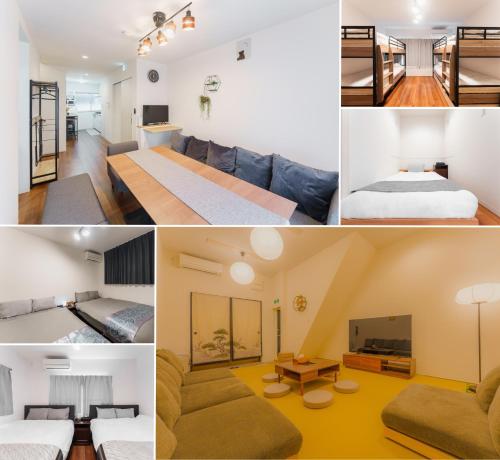 a collage of photos of a living room at City House 暁 -akatsuki- in Osaka