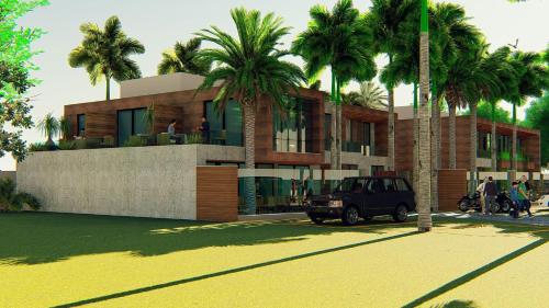una representación de un edificio con palmeras delante de él en Marino Beach Hotel en Cabo Frío