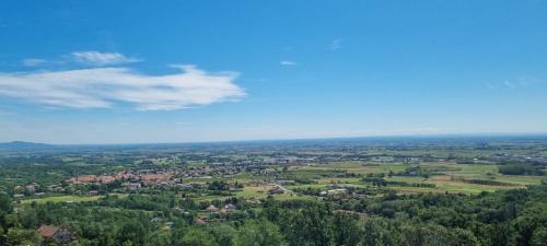 an aerial view of a town with trees and houses at Chalet Sophie - Luxury Chalet in Roletto