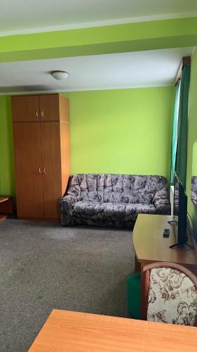 a living room with a couch against a green wall at Grandhotel Nový Bor in Nový Bor