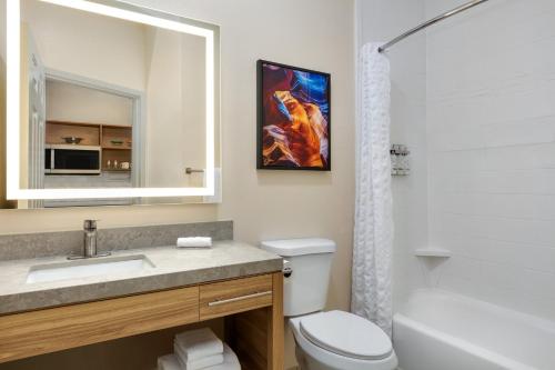 a bathroom with a sink and a toilet and a mirror at Candlewood Suites Vicksburg by IHG in Vicksburg
