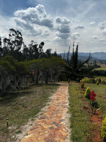 a dirt road in a field next to a rock wall at Entre hayuelos in Iza