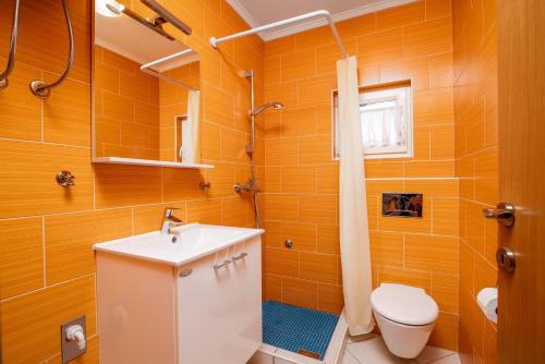uma casa de banho com um lavatório e um WC em Apartments with a parking space Ravni, Labin - 12891 em Ravni