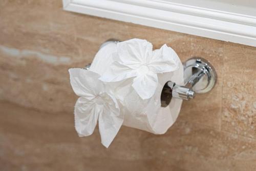 a roll of toilet paper sitting on a holder at 40 - 4BR Lakeview - Lakeside retreat near GJK View in Yarmouth