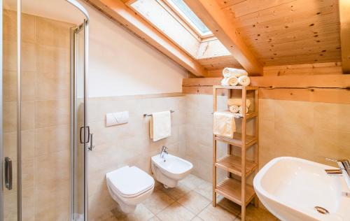 a bathroom with a toilet and a shower and a sink at Mandlerhof in Verano