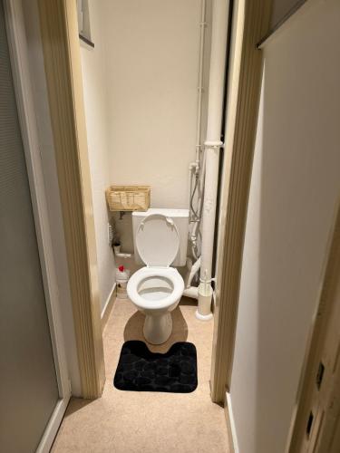 une petite salle de bains avec toilettes dans le couloir dans l'établissement Bruxelles logement, à Bruxelles