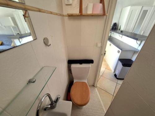 une petite salle de bain avec toilettes et lavabo dans l'établissement Studio plein centre de Juan - Proche plage et gare, à Antibes