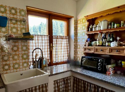Casa ai Caprioli في بيليزانو: مطبخ مع حوض وميكروويف