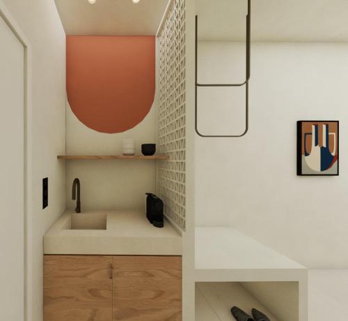 瓦西里科斯的住宿－西莉亞公寓酒店，一间带水槽和镜子的浴室